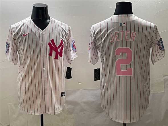 Men%27s New York Yankees #2 Derek Jeter Pink With Patch Limited Stitched Jersey->new york yankees->MLB Jersey